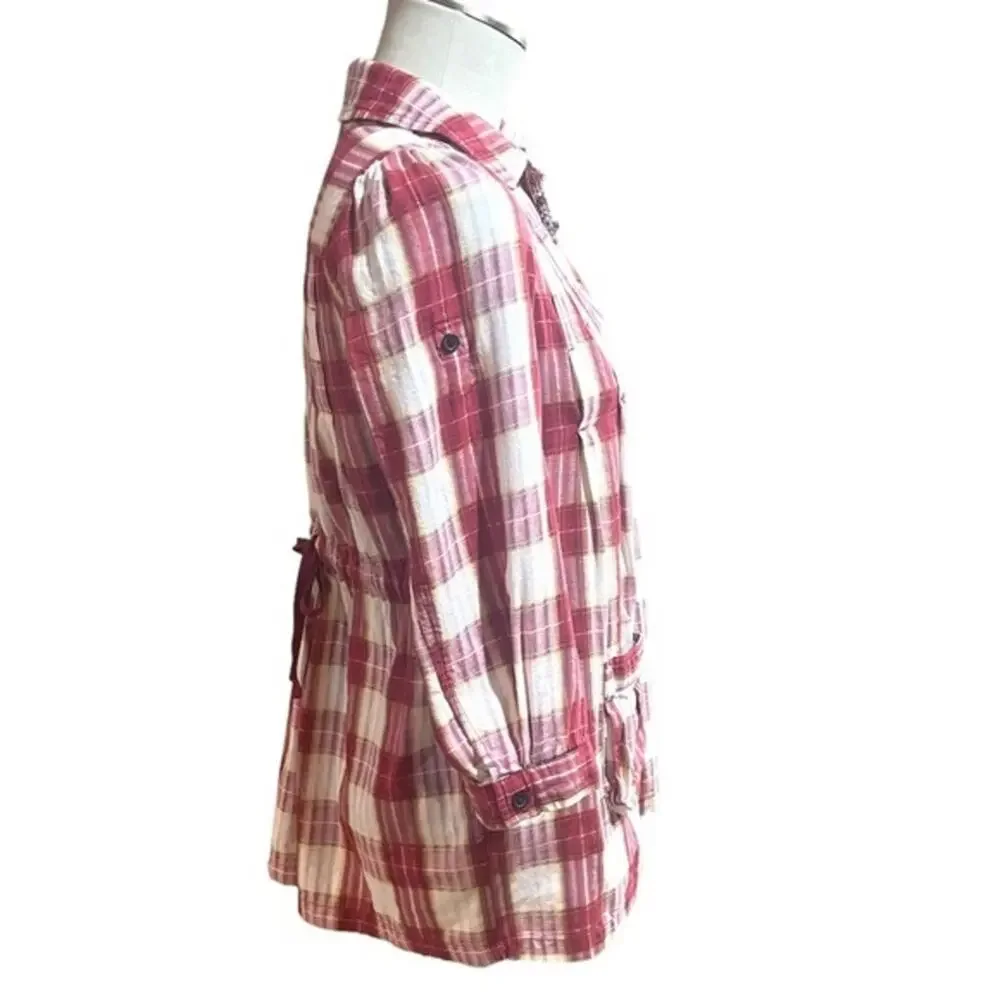Free People Plaid Matador Tunic Top with Pockets 0